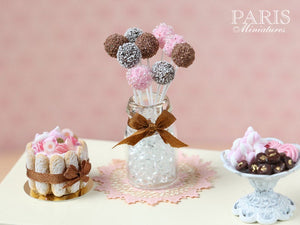 Pink and Chocolate Cake Pops - Miniature Food in 12th Scale for Dollhouse