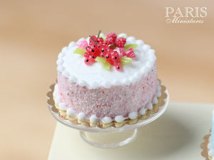 Pastel Cake - Pink, Decorated with Red Fruit & Berlingot Candy - Miniature Food