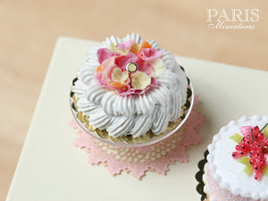 Marie-Antoinette Style Cream Cake Decorated with Sugared Rose Petals - Miniature Food