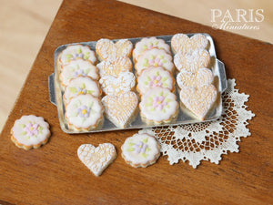 Iced Butter Cookies on Metal Baking Sheet - Miniature Food in 12th Scale for Dollhouse