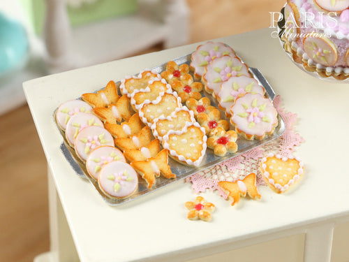 Iced Butter Cookies on Metal Baking Sheet - Five Varieties - Miniature Food