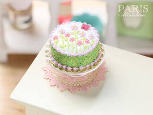 Summer Garden Cake Iced with Flowers and Butterfly - Miniature Food in 12th Scale for Dollhouse
