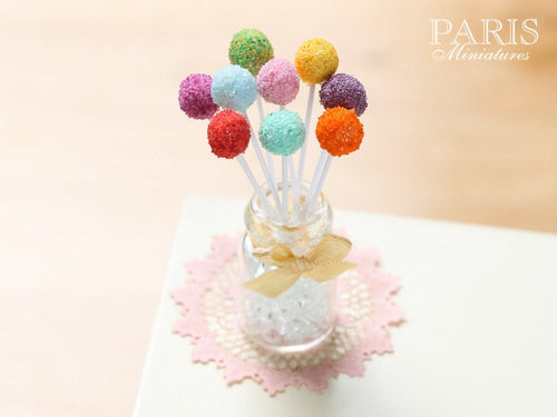 Rainbow Cake Pops with Glass Display Jar - Miniature Food in 12th Scale for Dollhouse