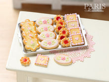 Load image into Gallery viewer, Iced Butter Cookies on Metal Baking Sheet - Four Tempting Varieties - Miniature Food