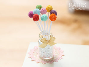 Rainbow Cake Pops with Glass Display Jar - Miniature Food in 12th Scale for Dollhouse