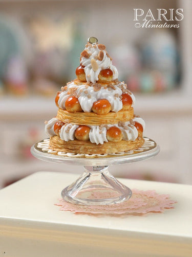 Triple Tiered St Honoré Pastry Centerpiece - Miniature Food in 12th Scale
