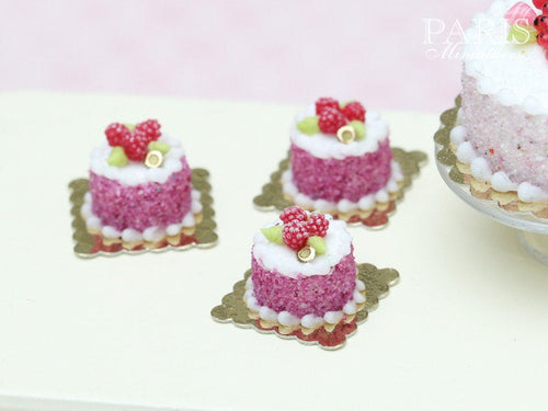 Raspberry Individual Pastry - Génoise Cake - Miniature Food in 12th Scale for Dollhouse