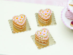 Heartshaped Pink Millefeuille Cream-Filled Sablé - Individual Pastry - Miniature Food