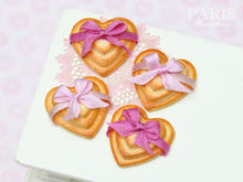 Load image into Gallery viewer, Three Heart Shaped Cookies Decorated with Pink Bow (Choice of Light or Dark Pink) - Miniature Food