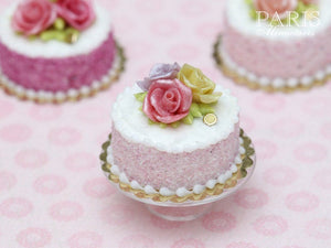 Trio of Roses Cake (Pink, Yellow, Mauve) - Tiny Miniature Food in 12th Scale for Dollhouse