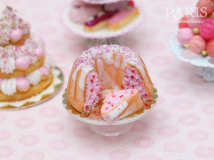 Pink Kouglof with Fruity Filling and Slice - Miniature Food in 12th Scale for Dollhouse