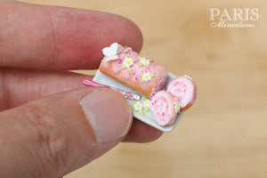 Pink Swiss Roll Decorated with Butterfly, Blossoms - Miniature Food