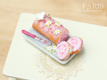 Load image into Gallery viewer, Pink Swiss Roll Decorated with Butterfly, Blossoms - Miniature Food
