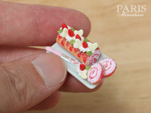 Load image into Gallery viewer, Strawberries and Cream Pink Swiss Roll Cake - Miniature Food in 12th Scale for Dollhouse