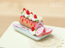 Load image into Gallery viewer, Strawberries and Cream Pink Swiss Roll Cake - Miniature Food in 12th Scale for Dollhouse