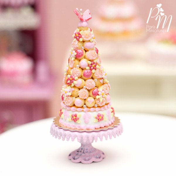 Pink Croquembouche / Pièce Montée - French Wedding Cake - Miniature Food in 12th Scale