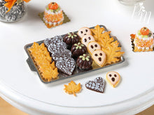 Load image into Gallery viewer, Halloween / Fall Cookies and Chocolates on Metal Tray - Pumpkins, Boo Cookies - Miniature Food