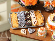 Load image into Gallery viewer, Halloween / Fall Cookies and Chocolates on Metal Tray - Pumpkins, Boo Cookies - Miniature Food