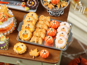 Halloween Autumn / Fall Cookies on Metal Baking Sheet - Four Varieties - Miniature Food
