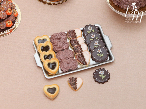 Chocolate Cookies and Meringues on Metal Tray - 4 Tempting Varieties - Miniature Food