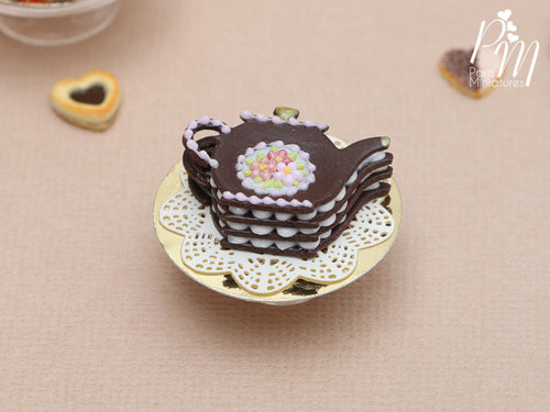 Chocolate Teapot Shaped Cream-Filled Millefeuille - Miniature Food in 12th Scale for Dollhouse