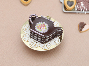 Chocolate Teapot Shaped Cream-Filled Millefeuille - Miniature Food in 12th Scale for Dollhouse