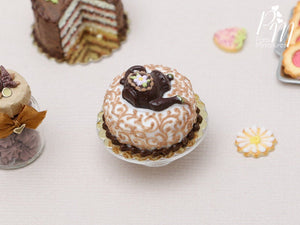 Pretty Cake with Chocolate Teapot Decoration - Miniature Food in 12th Scale for Dollhouse