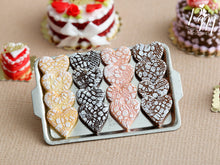 Load image into Gallery viewer, Display of Valentine&#39;s &quot;Lace Effect&quot; Heart Cookies on Metal Tray - Miniature Food