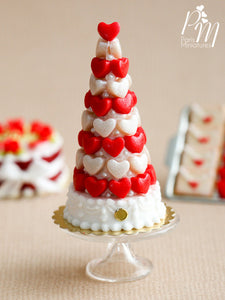 Red and White Hearts Pièce Montée (Valentine's Celebration Cake) - Miniature Food