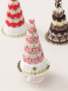 Pink and White Hearts Pièce Montée (Valentine's Celebration Cake) - Miniature Food