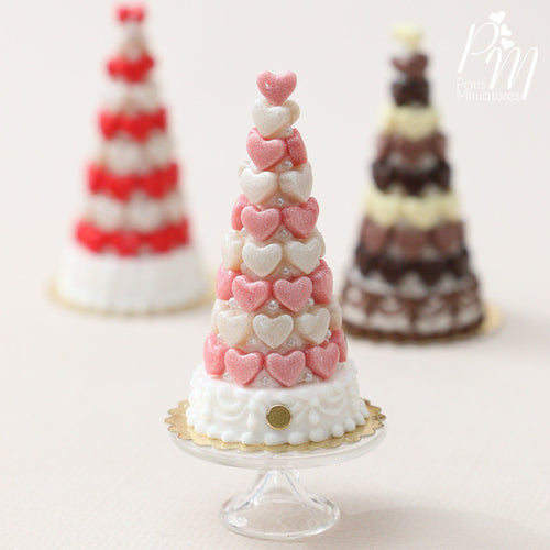 Pink and White Hearts Pièce Montée (Valentine's Celebration Cake) - Miniature Food