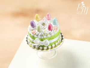 Easter Cake with Colourful Eggs and Rabbit - Spring Green - Miniature Food