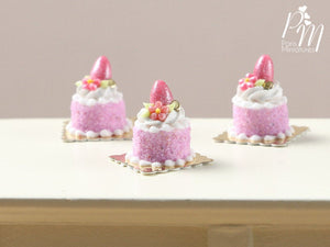 Easter Individual Pastry (Genoise) Decorated with Candy Egg and Blossom - Pink