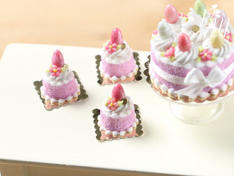 Easter Individual Pastry (Genoise) Decorated with Candy Egg and Blossom - Pink
