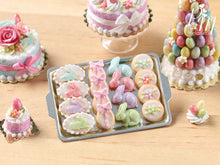 Load image into Gallery viewer, Easter Cookies and Rabbit Candies on Metal Baking Tray - Miniature Food in 12th Scale for Dollhouse