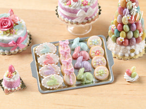 Easter Cookies and Rabbit Candies on Metal Baking Tray - Miniature Food in 12th Scale for Dollhouse