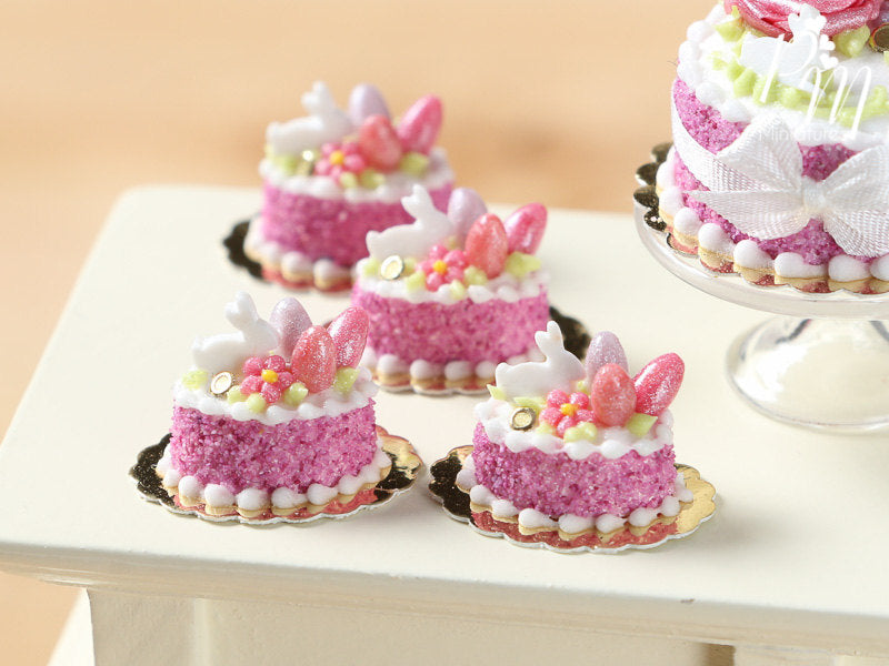 Easter Individual Pastry Decorated with Candy Eggs and Bunny - Dark Pink - Miniature Food