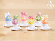 Load image into Gallery viewer, Candy Easter Egg Decorated with Blossoms in Egg Cup - Green Egg