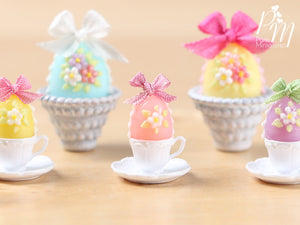Candy Easter Egg Decorated with Blossoms in Egg Cup - Pink Egg