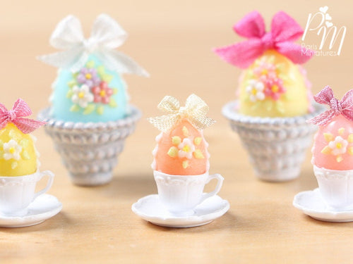 Candy Easter Egg Decorated with Blossoms in Egg Cup - Peach Egg