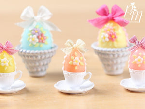 Candy Easter Egg Decorated with Blossoms in Egg Cup - Peach Egg