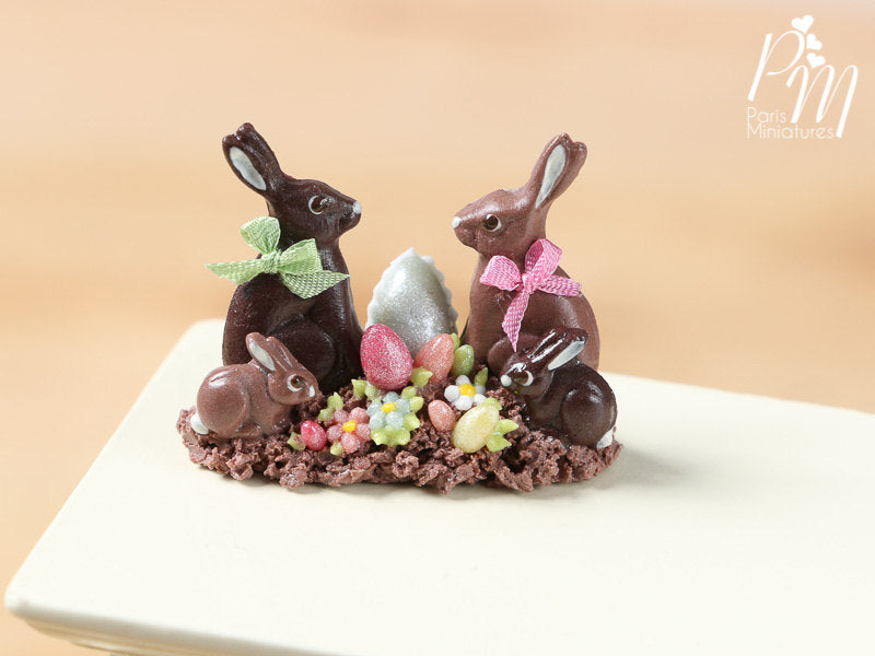 Chocolate Easter Rabbit Family Display (A) - Miniature Food in 12th Scale
