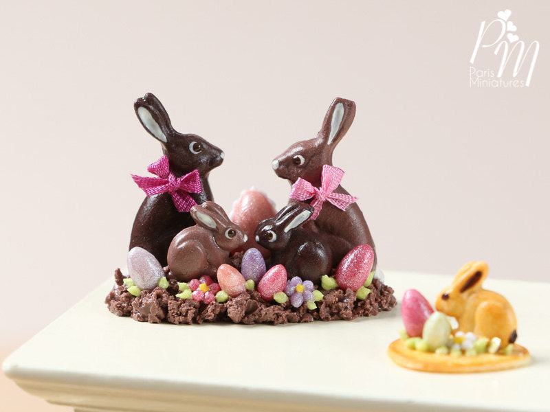 Chocolate Easter Rabbit Family Display (C) - Miniature Food