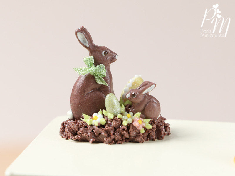 Chocolate Easter Rabbit Family Display (D) - Miniature Food