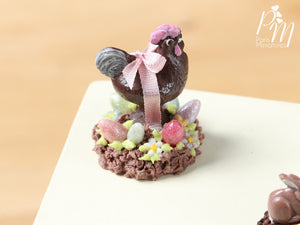 Chocolate Hen Easter Display (C) - Miniature Food in 12th Scale for Dollhouse
