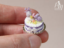 Load image into Gallery viewer, Beautiful Easter Spring Cake Decorated with Candy Rabbit, Easter Eggs, Blossoms - Miniature Food