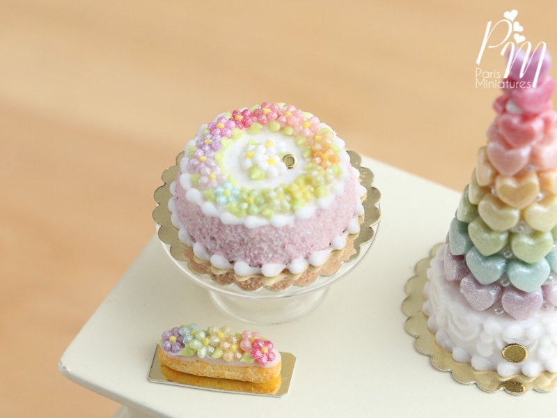 Rainbow Blossoms Cake - Pink - Miniature Food for Dollhouse 12th scale