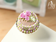 Load image into Gallery viewer, Milk Chocolate and Pink Cake Decorated with Pink Roses and hand-piped details - Miniature Food