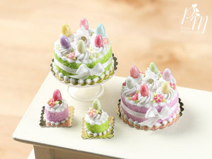 Easter Cake with Colourful Eggs and Rabbit - Spring Green - Miniature Food