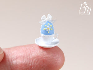 Candy Easter Egg Decorated with Blossoms in Egg Cup - Wedgwood Blue Egg